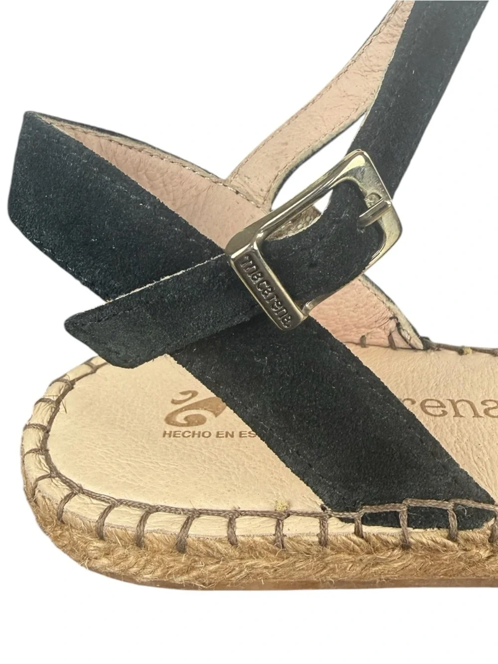 Macarena Handmade Spain Black Suede Closed Toe Espadrille NWOT Ankle Strap 38